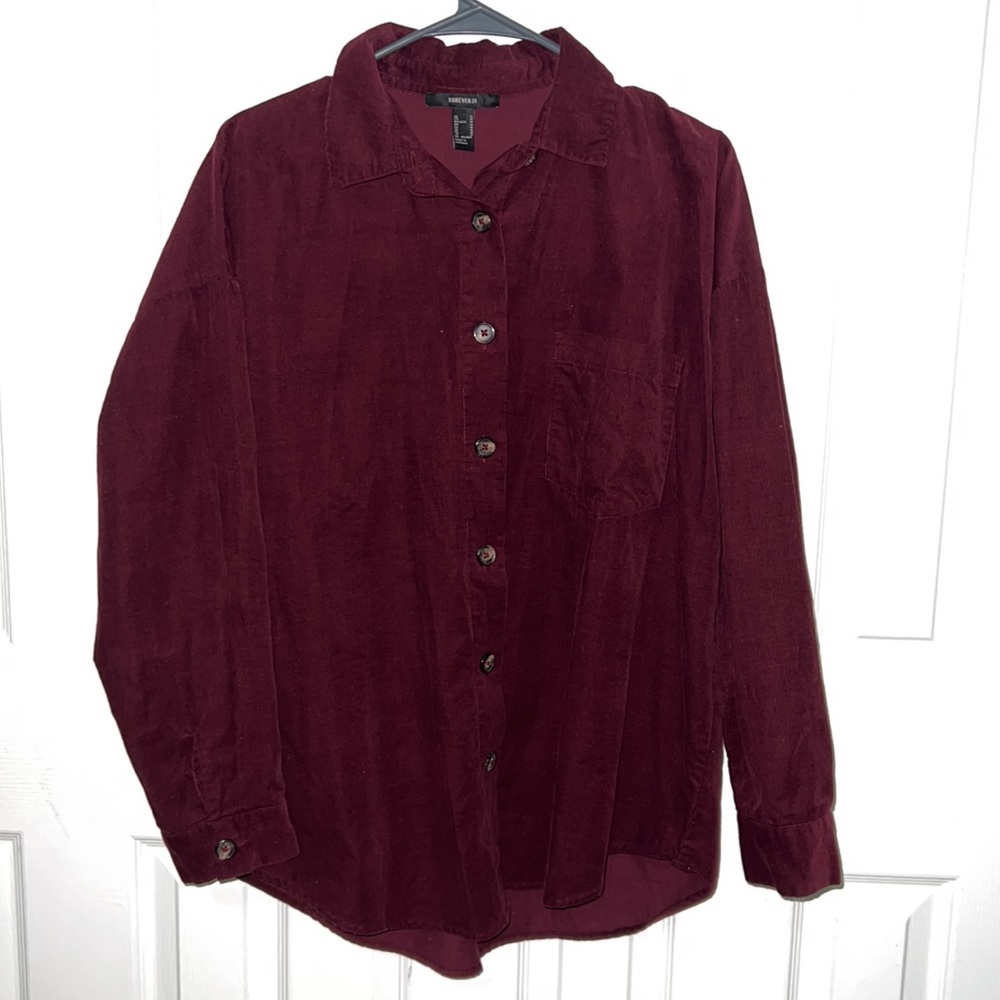 Forever 21 Oversized corduroy red button down shirt. Size M